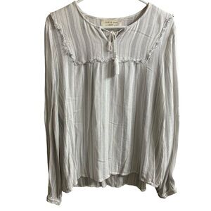 Cloth & Stone Light Gray Striped Blouse